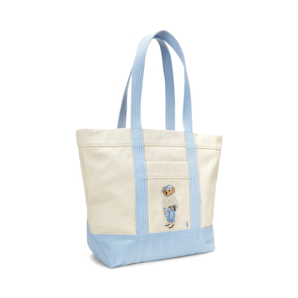 Women Blue Polo Bear Canvas Medium Tote